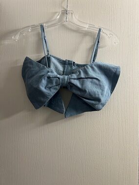 SHEIN Light Denim Blue Tie-Shoulder Crop Top